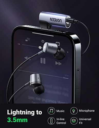 UGREEN Lightning to 3.5mm Headphone Jack Adapter MFi TRRS Aux Female Lightning Earphone Audio Mic Adaptor Right Angle Compatible with iPhone 14 Pro Max 14 Plus 13 12 11 XR XS X 8 7 6 SE 3rd 2020,iPad