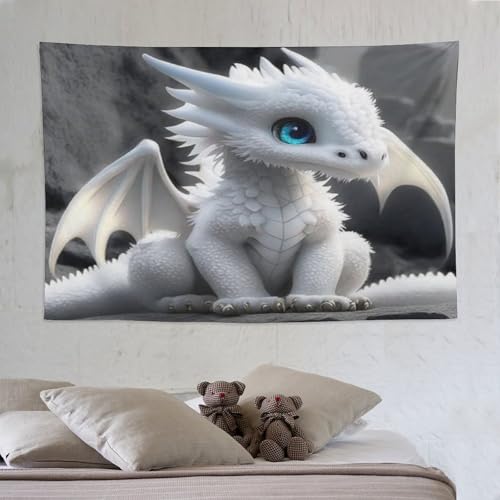 Tapisserie ptérosaure blanc PAZZK 150x230cm pour décoration murale