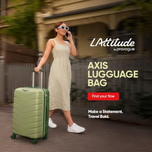 Image of Axis Medium Check-in Suitcase 65 cm 24 inch Polypropylene Hard Trolley, 8 Spinner Wheels, 3-Pocket Convipack, Dual-Tone Shell, Recessed Number Lock Laser Green /Everglade Green