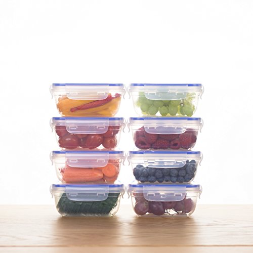 Foto von Grizzly Kunststoff Frischhaltedosen Set, 8x Vorratsdosen mit Deckel, rechteckig, stapelbar, bruch-, mikrowellen- und spülmaschinenfest