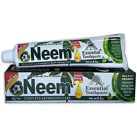 Essential Palace Neem Toothpaste 5 in 1 Formula - 100% Fluoride Free & Vegetable Base Gluten, Prevent Cavity - Refreshing with Neem Extract, Black Seed, Baking Soda, Mint Oil, and Clove - 6 Pack
