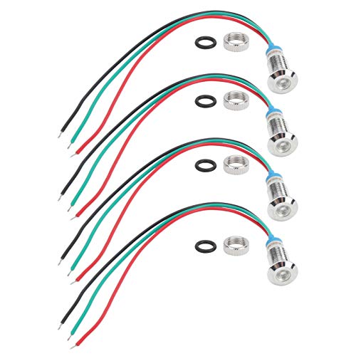 4 Set Metal LED Indicator Signal Light Common Cathode Lamp Industrial Control Components 8mm 1224V Waterproof Metal Two-color Lamp(red and green)