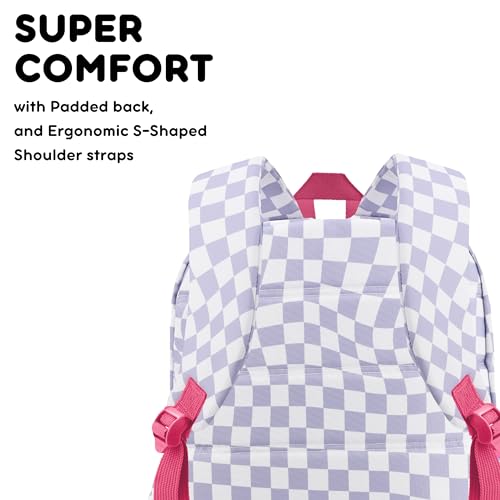 Image of J World Oz Middle School Backpack for Girls & Women. Cute Kids Laptop Bookbag, Lavender Checkers