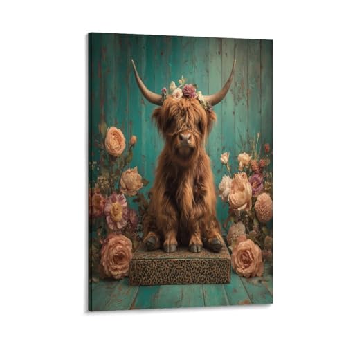 Cuadro para sala y dormitorio de vaca de las tierras altas, lienzo de EUUMKOO