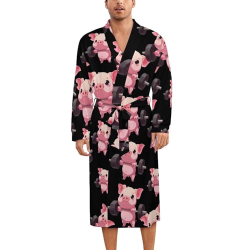 Piggy Weight Lifting Soft Robe Long Sleeve Bathrobes V Neck Sleepwear Spa Robes with Belt Men Woman