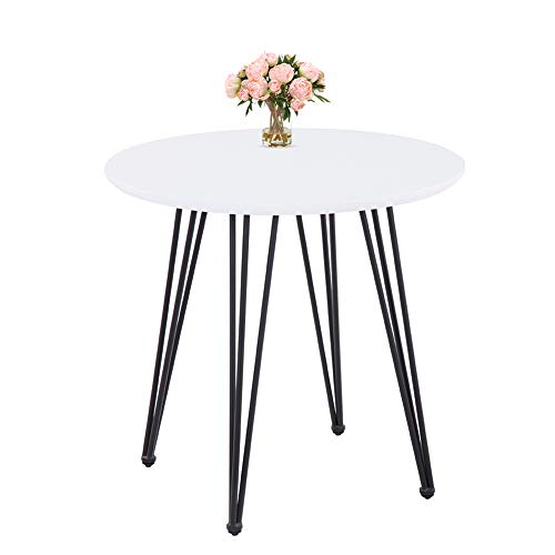 GOLDFAN Mesa de comedor redonda de 80 cm, pequeña mesa retro con patas de metal para el hogar y la oficina (solo mesa) (80 cm, blanco)
