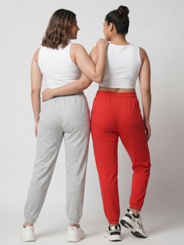 Image of Fflirtygo Cotton Solid Joggers /Track Pant /Solid Pajama /Leggings �100% Export Quality Soft Cotton Night Wear /Pocket Pyjama for Women Combo Pack of 2Pcs, Blue and Grey