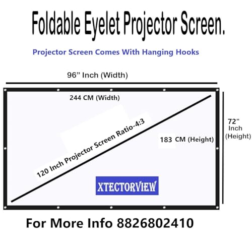 Image of 120 Inches Diagonal Foldable Projector Screen 4:3 Aspect Ratio (8ft(W) X 6ft(H)) HD, 4K, Full White Matte Projection | Easy Carry | Anti-Crease Viewing for Home Movies, Office, Classroom