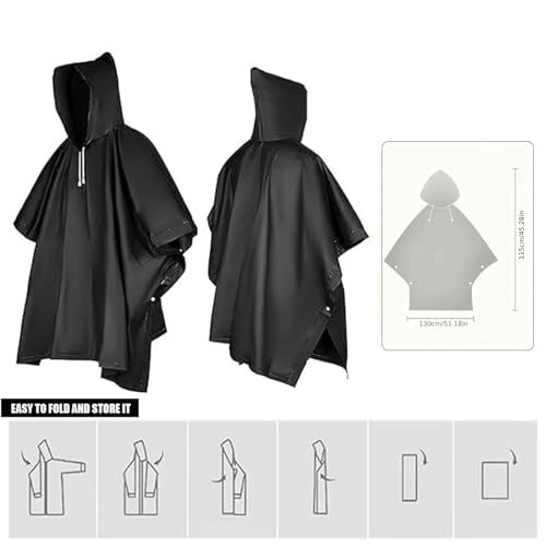 Image of ORILEY EVA Raincoat Poncho 70 GSM with Adjustable Hood Full Sleeves Knee Length Unisex Universal Size Water Resistant Outdoor Rainwear for Bike Riders Men and Women (Pack of 1, Black)