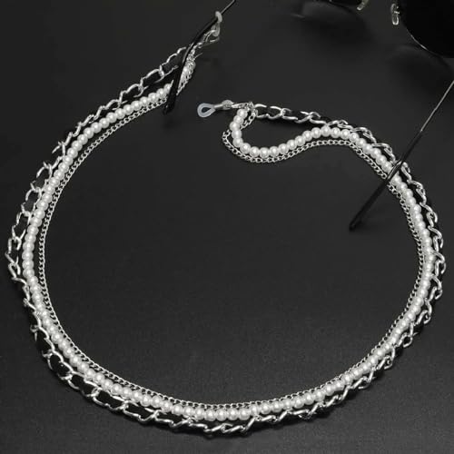 Chaîne de lunettes en cuir perlé antidérapante avec attache dorée