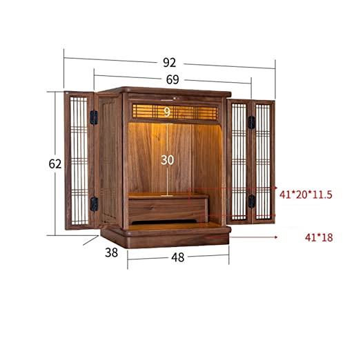 Handgefertigter Tempel aus nordamerikanischem schwarzem Nussbaumholz, wandmontierter buddhistischer Nischen-Hängeschrank, Gott des Reichtums, Guanyin-Tischschrein, Versorgungsplattform, buddhist