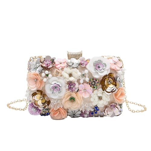 lapulio Sac de soirée floral pour femme avec perles et paillettes et strass, sac à main pour...