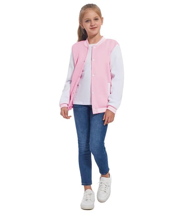 Image of Kids Baseball Jackets Boys Girls Fit Varsity Jacket Casual Lightweight Plain Button Cardigan School Coat