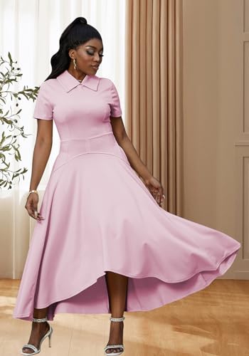 Image of Famnbro Womens Vintage Dress Casual 1950s Short Sleeve A-Line Work Church Business Party Elegant Dresses