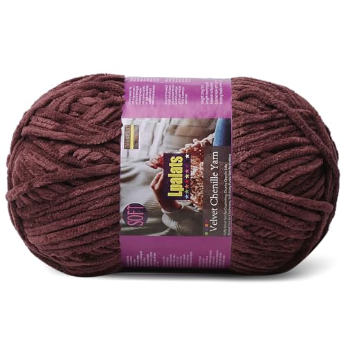 Image of Chunky Chenille Yarn for Crocheting, Brown Fluffy Blanket Yarn for Crochet