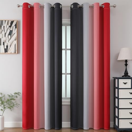 Estelar Textiler Red and Black Blackout Curtains for Bedroom, Thermal Insulated Drapes 108 Inches Long, Full Light Blocking Energy Saving Long Curtains for Living Room, 52Wx108L, 2 Panels