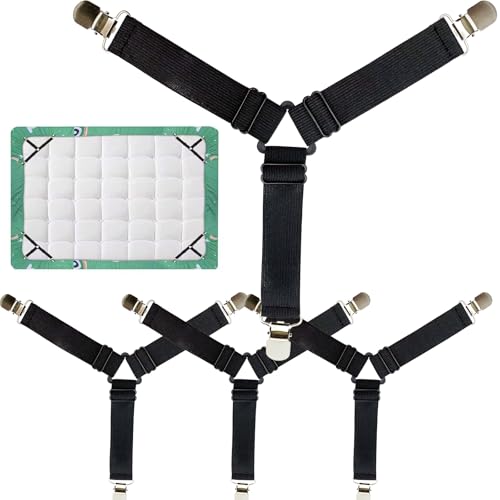 Qgond 4PCS Bed Sheet Holder Straps &ndash; Triangle Adjustable Elastic Fasteners with Metal Clips, Heavy...