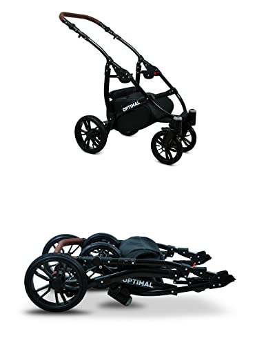 BABYLUX Optimal Kinderwagen 3 in 1 Tief Babywagen Kindersitz Autositz Rahmen aus Aluminium Multifunktionskinderwagen Funktionell Sicher 60 x 95 x 115 cm Colorful Feathers Black Frame