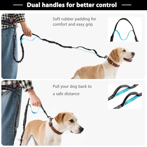 Blanlody Joggingleine Hunde, Bauchgurt Hundeleine Verstellbarer Hüftgurt Hunde Joggingleine mit Reflektierenden Nähten Jogging Leine Hundeleine mit Dual Griffe, Laufgurt für Große Hund Bis 50Kg