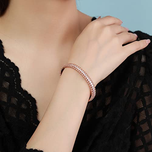 Gold Beaded Tennis Bracelet For Women-3 In 1 Hinged Cuff Bangle Bracelets Jewelry For Women With Sparkle Cubic Zirconia-Braclets-Lukiladi (Rose Gold) #TOP2