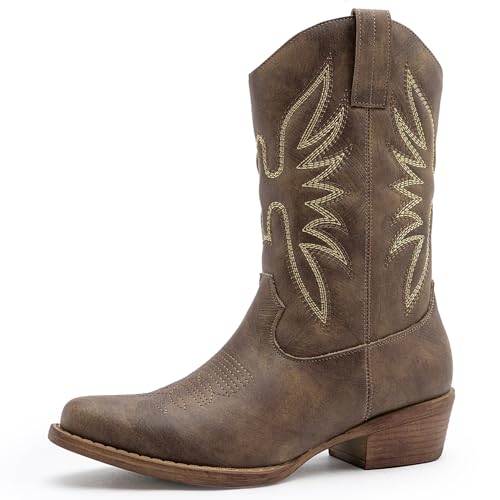 GLOBALWIN Brown Cowgirl Boots for Women