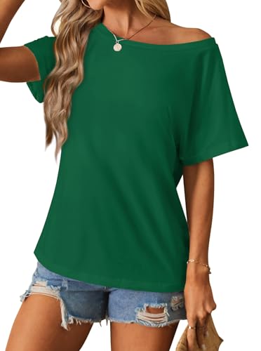 Image of Hilinker Womens Sexy Off The Shoulder Tops Short Batwing Sleeve T Shirt Oversized Casual Tee