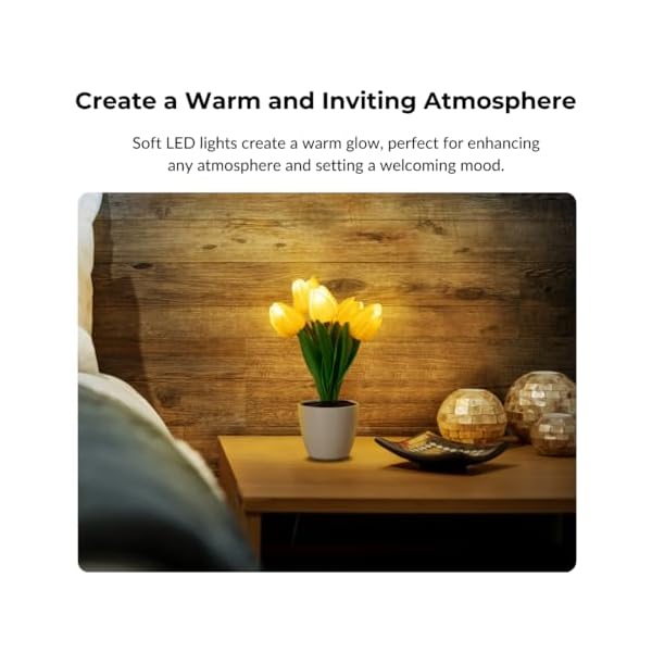 LIT 5-Tulip LED Flower Table Desk Lamp – Realistic Yellow Fabric with Battery Operation (2 AA Batteries Not Included), Elegant Night Light for Home Decor, Living Room, Bedroom, and Special Occasions - Image 4