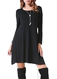 Costyleen Women's Casual Long Sleeve Loose Simple Flowy Swing T-Shirt Dress Black M