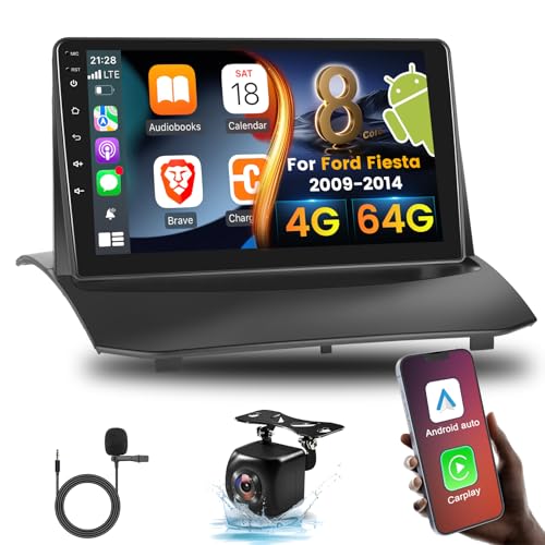 [8 Core 4G+64G] Car Radio for Ford Fiesta 2009 2010 2011 2012 2013 2014, 9 inch Android Touch Screen Stereo, DSP 32 EQ/IPS Screen/Carplay/Android Auto/SWC/Bluetooth 5.0/WiFi