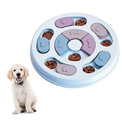 Elezenioc Dog Puzzle Slow Feeder Toy,Puppy Treat Dispenser Slow Feeder Bowl Dog Toy,Dog Brain Games Feeder with Non-Slip, Improve IQ Puzzle Bowl for Puppy (Blue)