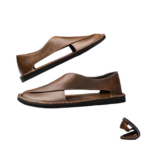 Soulario Leather Sandals for Men, 2025 New Large Size Mens Dress Flat Sandals, Open Side Cutouts Flat Sole