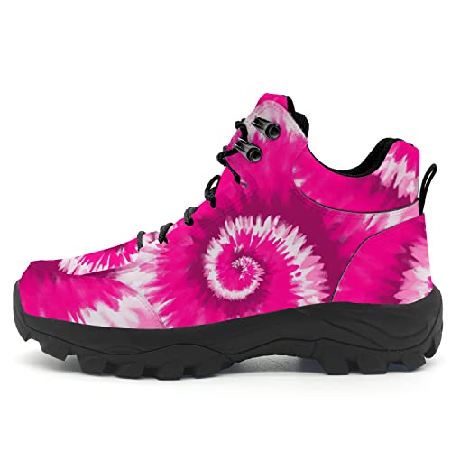 Vogiant Pink Tie Dye Hiking Sneakers For Women Girl Men,Personalized Lace Up Waterproof Hiking Boots Shoes Gifts For Ladies,Us Size 12.5 Mens,14 Womens #TOP2