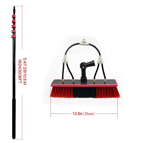 Teles - Kit di pulizia per finestre, spazzola in alluminio con alimentazione idrica e palo lungo per la pulizia di pannelli solari e tetti, ad alta portata, efficiente