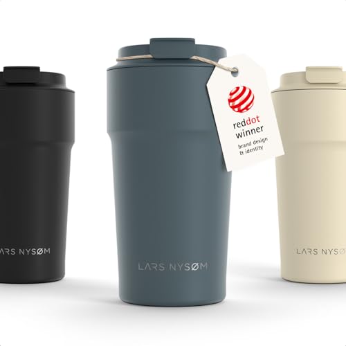 Image of LARS NYSOM Thermo Coffee Mug to go 17oz | Travel Mug 0.5 Liter with Insulation | Silicone grip base | Leak Proof Stainless Steel Tumbler for Coffee and Tea on the Go (Powder Stone Blue, 17oz)
