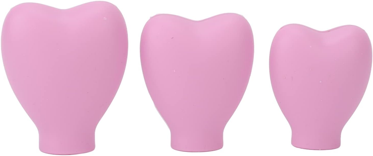 3pcs Makeup Brush Cover, Portable Silicone Heart Brush Guard Cap with Food Grade Material for Travel Home Use (Pink)