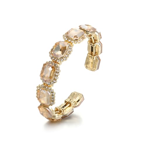 BriLove Women's Wedding Bridal Multi Emerald Cut Crystal Open Bangle Stretch Bracelet