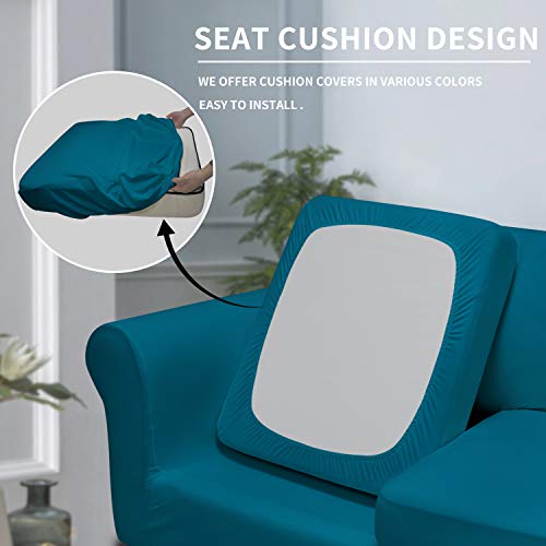 Image of Easy-Going 3 Pieces Stretch Loveseat Couch Cover for 2 Cushion Washable | Sofa Slipcover for Stretch 2 Separate Sectional Cushion Couch - Furniture Protector for Pets, Kids Peacock Blue