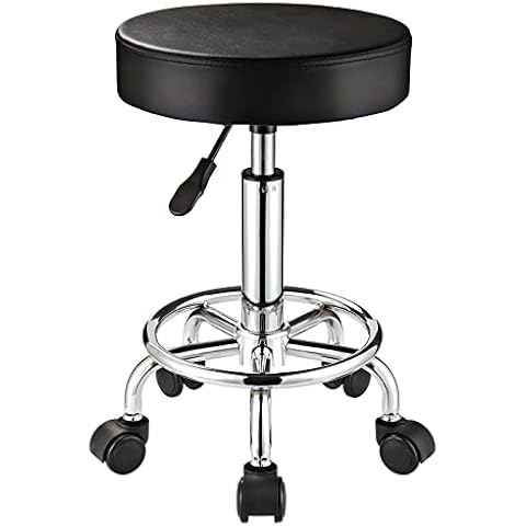FNZIR Adjustable Stool with Wheels Round Rolling Stool for Spa Salon Massage Office Stool Chair (Black) Cover