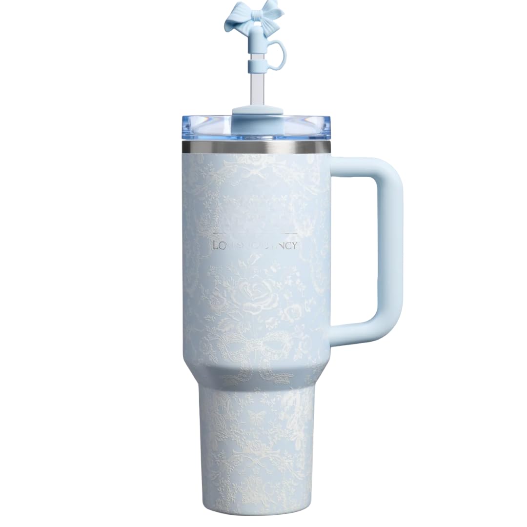 Love S.h.a.c.k Fancy Quencher Tumbler 40 oz Quencher H2.0 with box.40oz Tumbler with Handle,Double Wall Vacuum Reusable Stainless Steel Leak Proof lid Straw Gift (1, Wild Blue)