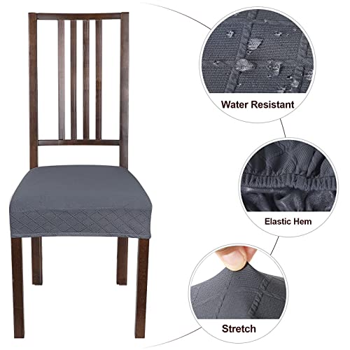 Searchi Waterproof Dining Chair Seat Covers Set Of 4, Stretch Soft Washable Jacquard Seat Covers For Dining Chairs, Dining Room Seat Cover Protector (No Rear, Deep Grey Check) #TOP2