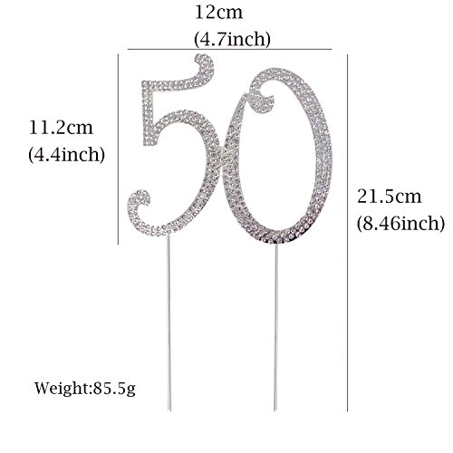 Honbay 50 Cake Topper Premium Sparkly Crystal Rhinestones Cake Topper Cake Decoration For 50Th Birthday Or Anniversary Party (50 Silver) #TOP1