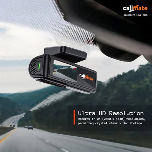 Image of CALLMATE Road Master 2K Ultra HD Dashboard Camera, 1.47 inch IPS Display, (G-Sensor, Built in Speaker, TF Card Slot) with Easy Installation (App Control, 140 Wide Angle Lens) Support Upto 256 GB