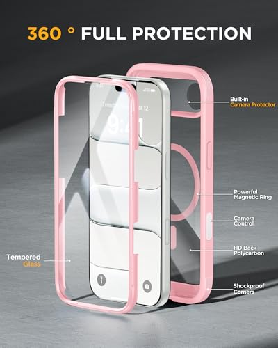Image of Miracase Magnetic for iPhone Air Case 6.5 inch [Compatible with MagSafe] Full-Body Phone Case with Built-in Glass Screen Protector & Camera Control,Drop Proof iPhone 17 Air Case Cover, Pink