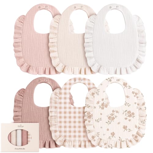 Konssy 6-Pack Muslin Baby Girl Bibs, 100% Soft...