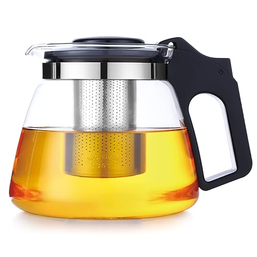 Lovegrace Glas-Teekanne mit Siebaufsatz, Hitzebeständig, Edelstahl Filter Sieb, Überhitzungsschutz, Ideal für Lose Tees (1500ml)