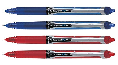 Hi Techpoint V7 RT Liquid Ink Rollerball Pen - Medium Tip - (Blue 2 & Red 2)