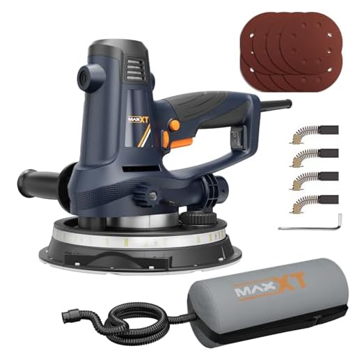 MAXXT Lijadora pared 810W, Lijadora pared y techo lijado grueso y fino, Lijadora pladur velocidad variable 1500-2800 RPM, Lijadora succión ajustable, autolimpieza polvo, con LED, Cable 4M