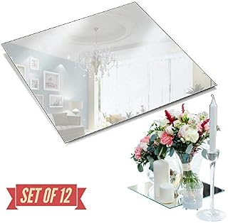 Square Mirror Candle Plate Set - Box of 12 Mirrors Trays - 10