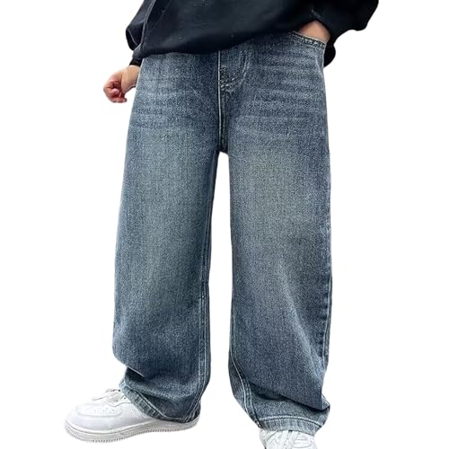 Teen Boys Baggy Jeans Straight Wide Leg Cargo Jean Trousers Kids Elastic Waisted Loose Fit Denim Pants Y2k Streetwear Pockets