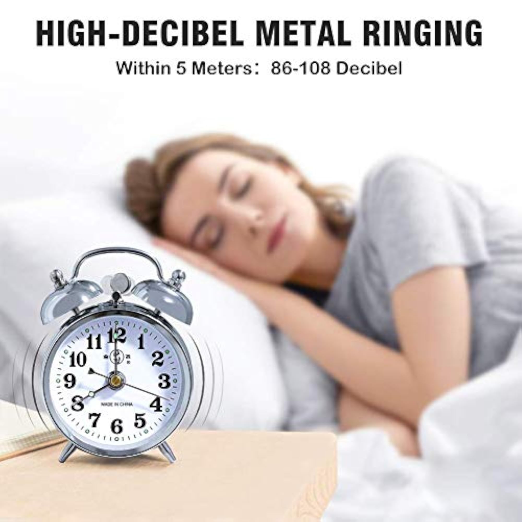 Metal Analog Alarm Clock with Twin Bell